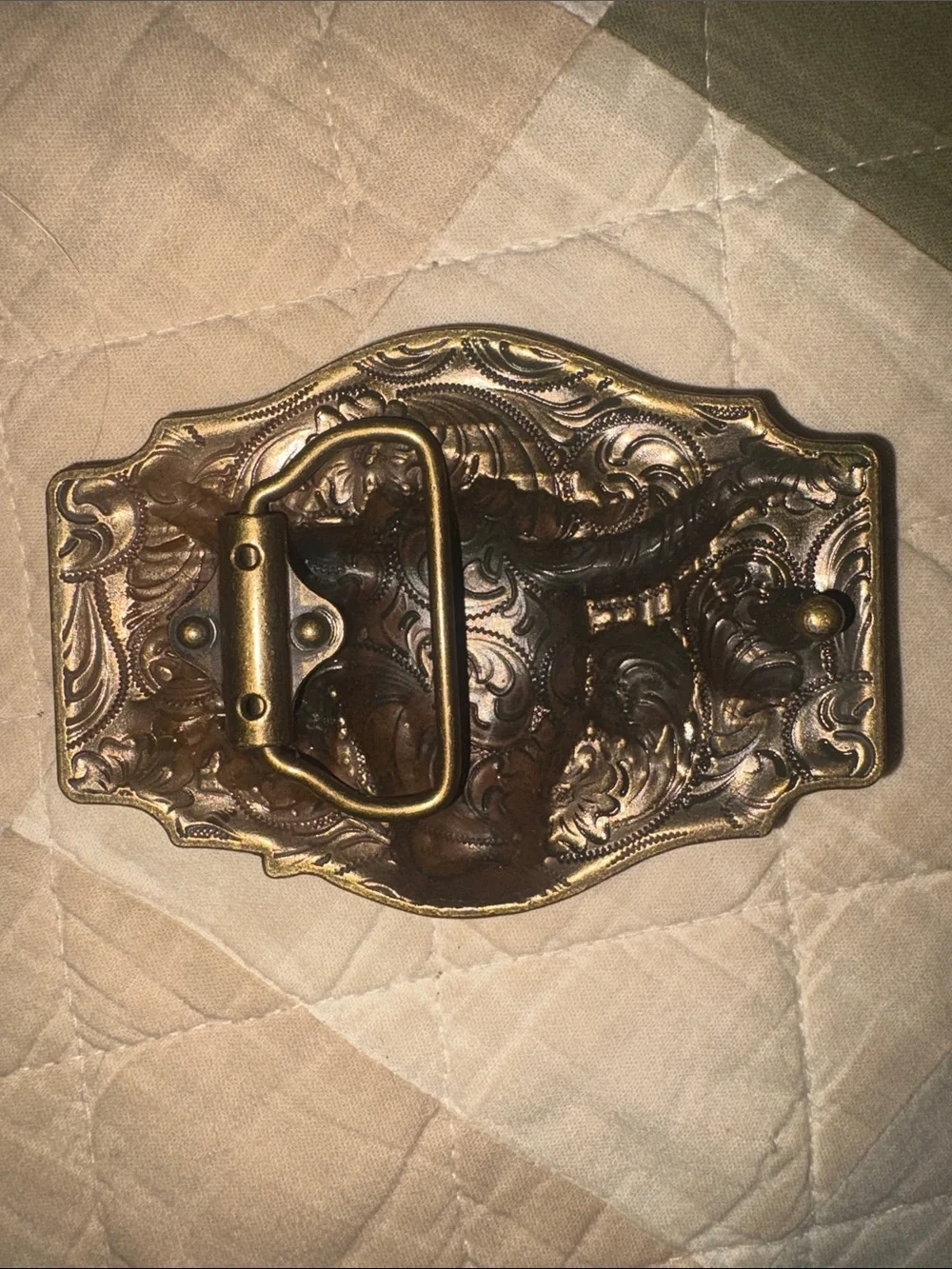 Men's Western Bull Head Brass Belt Buckle - Bronze
